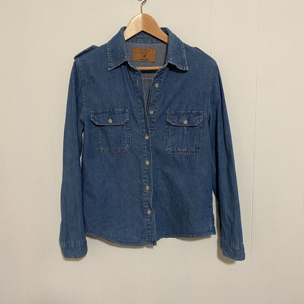Selvage Women's Denim Chambray Shirt Button Down Long Sleeve Western Size XS/S - Picture 7 of 10